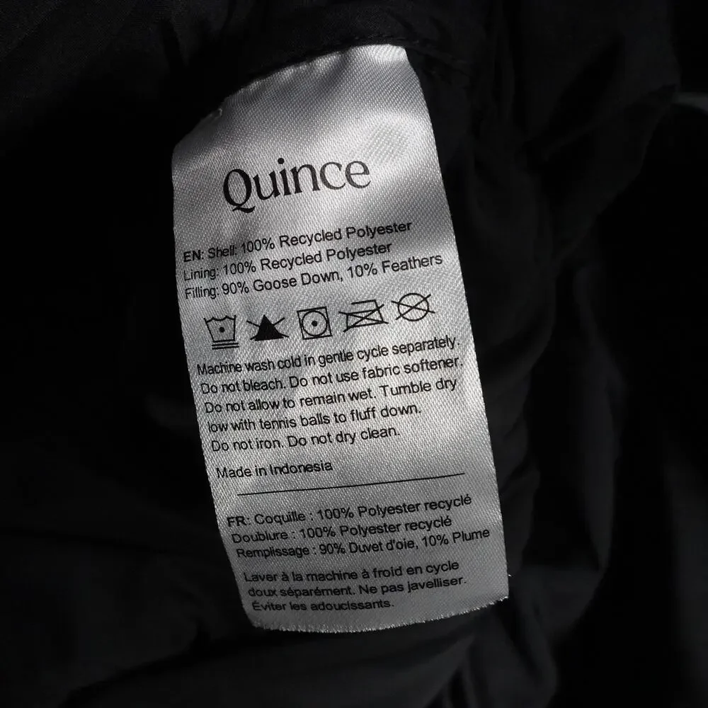Quince Women's Large Responsible Down Long Puffer Jacket Hooded Black $200 Retro